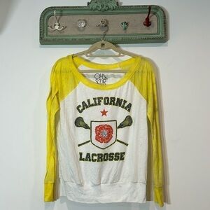 Chaser California lacrosse yellow long sleeve burnout, cotton baseball T-shirt